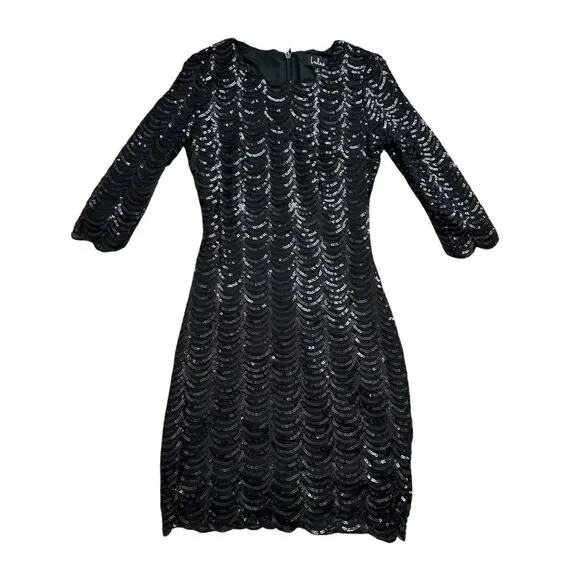 Lulus Stardust black sequin bodycon 3/4 sleeve mini dress size S - Picture 12 of 12